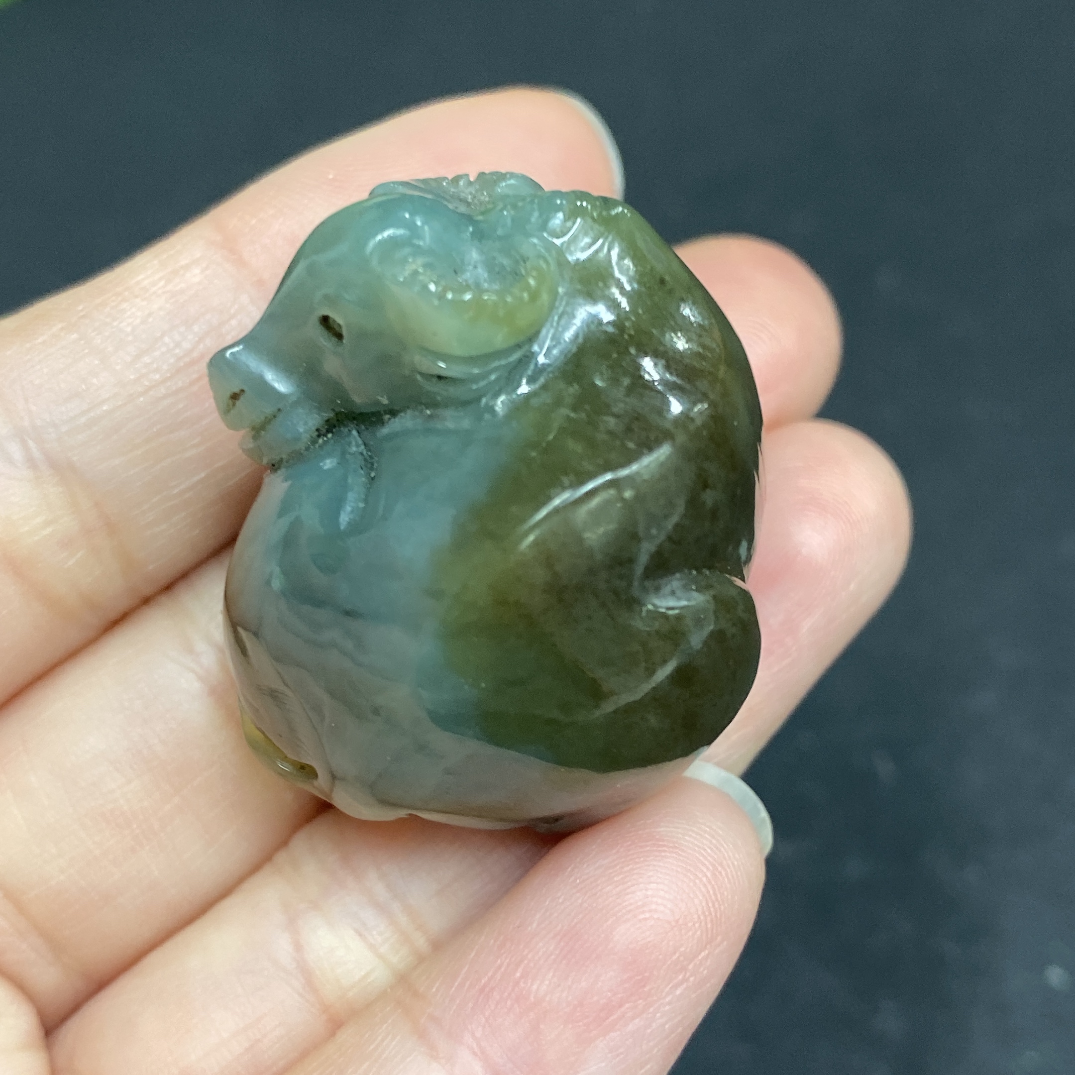 H33939693 Hetian Jade Pendant Ox Total Weight Approx. (Including Rope) 33.9g