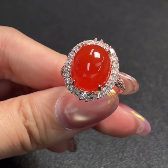 C28222834 South Red Agate Inlaid Ring Non-Gold Setting Adjustable Size Total Weight Approx. 5.91g