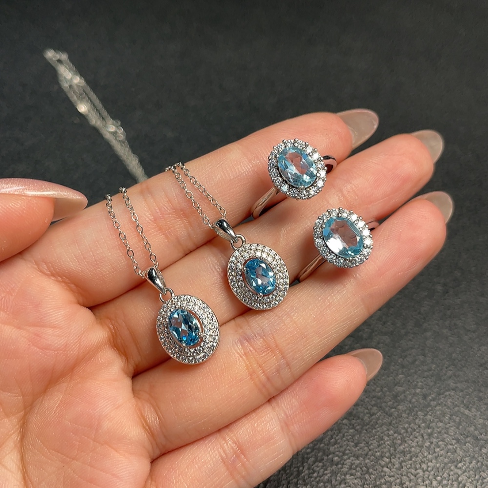 C33921640 Topaz Pendant + Ring (Color Origin Undetermined, Adjustable Opening, Non-Gold, Total Weight Approx. 9g Including Chain, Sell as a Lot)