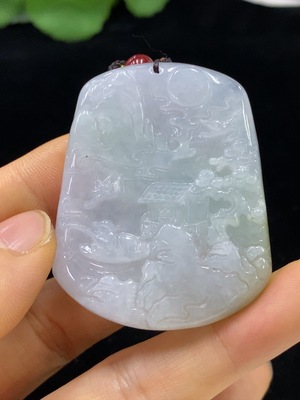 F34024835 Jadeite Landscape Pendant Total Weight Approx. 28.33g (Including Cord Weight) With Non-Grade A Beads