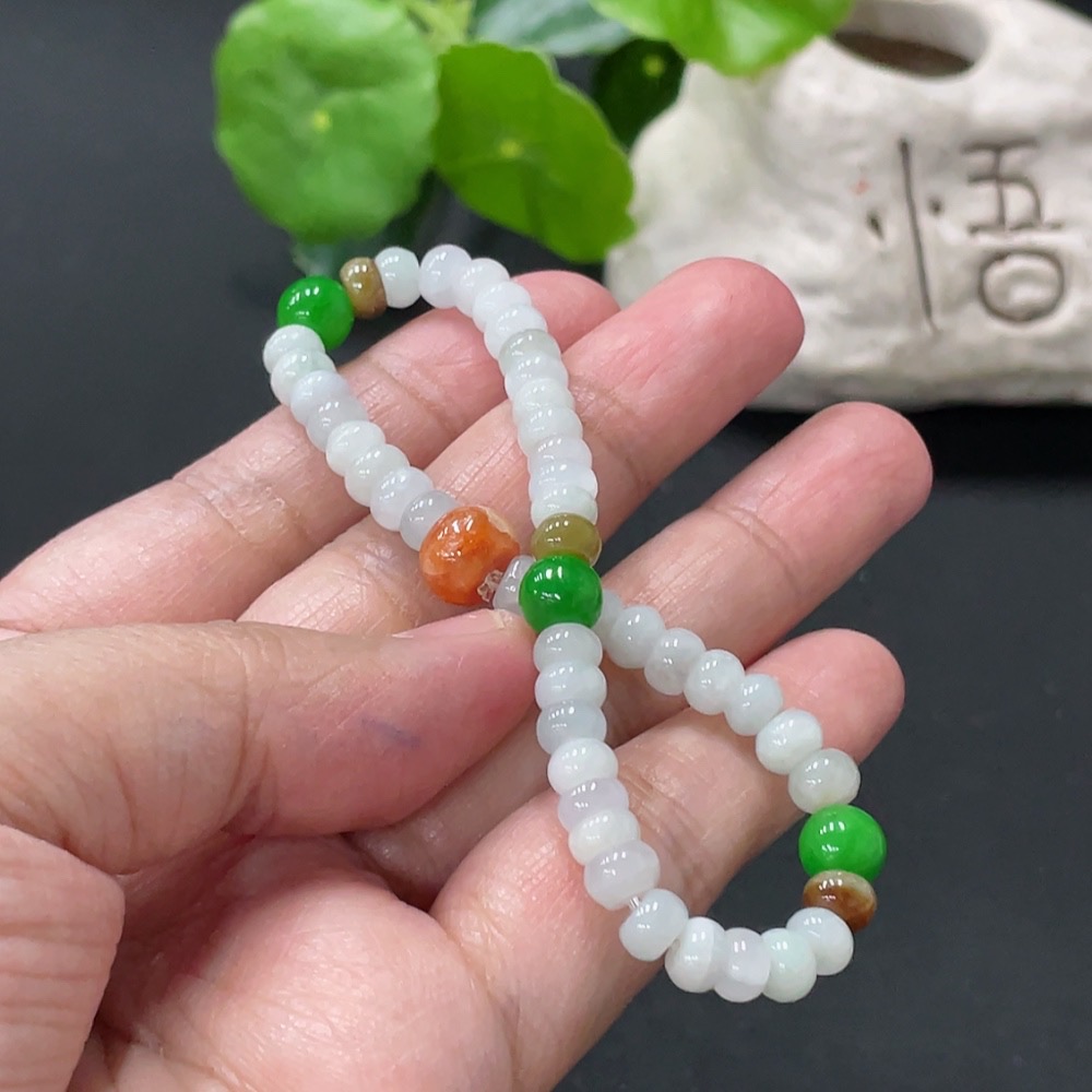 F34978904 Jadeite bracelet total weight approx. 12.35g non-A green beads undetermined color origin of yellow parts