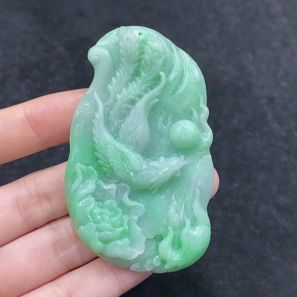 F34963417 Jadeite Phoenix Pendant Unpolished Total Weight Approx. 37g