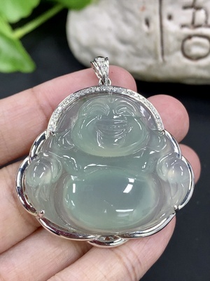 F46596194 翡翠佛公镶嵌吊坠 18k金镶 配镶钻石 货品总重约18.07g