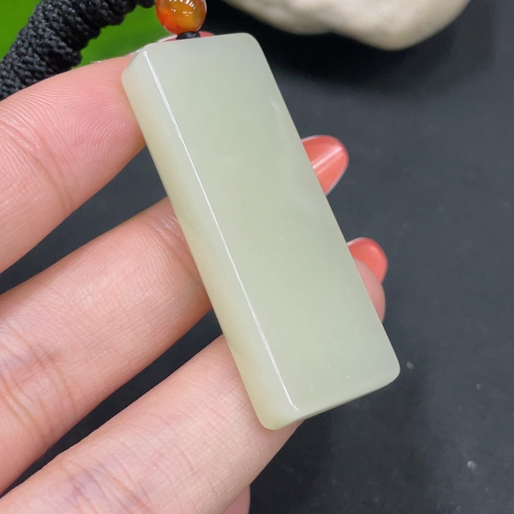 H34062016 Hetian Jade Pendant, Plain Pendant, with Non-Hetian Jade Beads, Total Weight Approximately (Including Cord) 18.6g