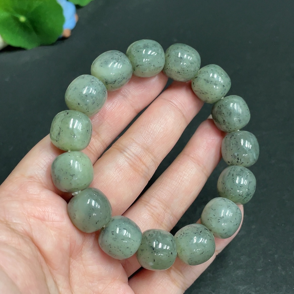 H30464506 Hetian Jade Bead Bracelet, Approx. 13.7 mm, Total Weight Approx. 69.4g