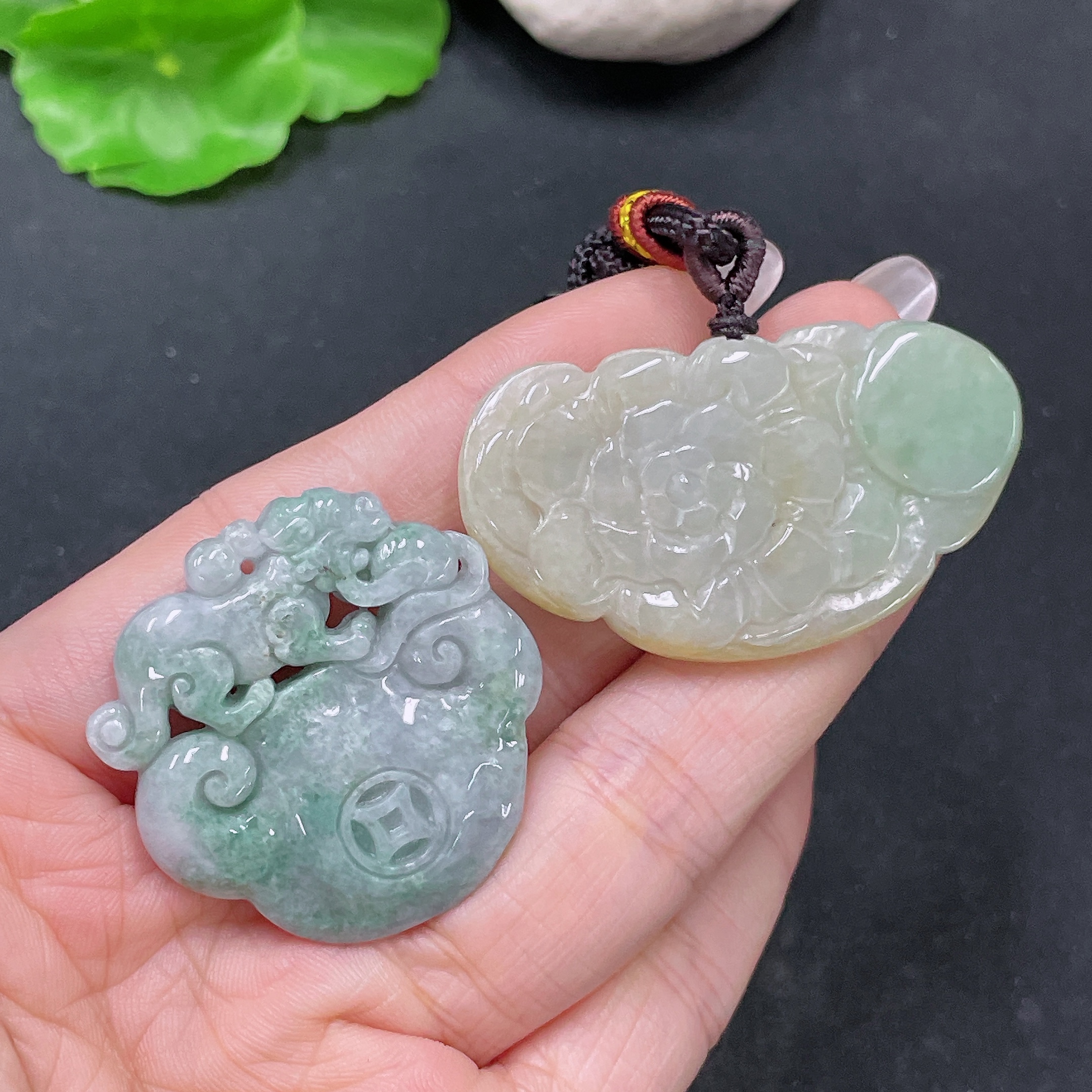 F35138113 Jadeite Pendants Sell as a Lot Ruyi + Blooming Wealth