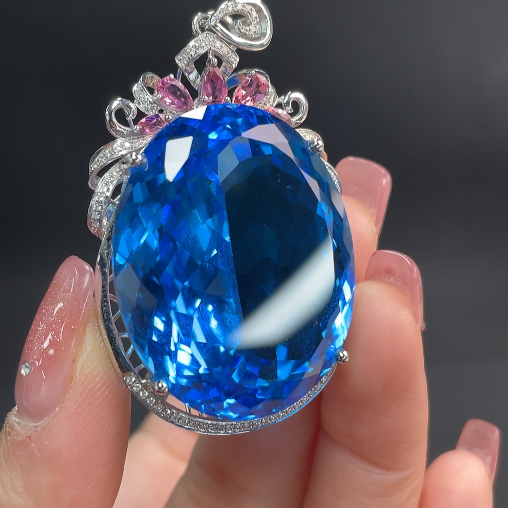 C24768950 18K Gold Topaz Pendant with Color Origin Undetermined and Pink Tourmaline, Total Weight Approx. 30.58g