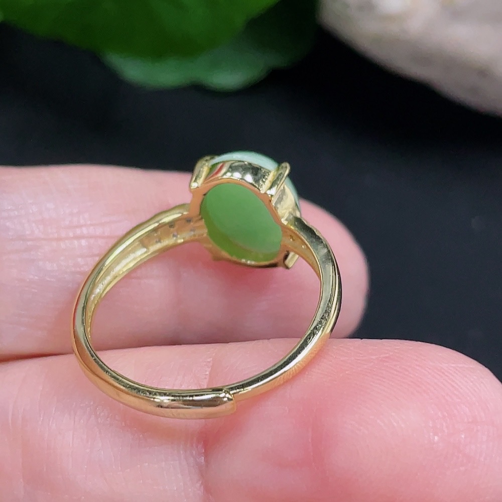 F35083696 Jadeite Inlaid Ring Total Weight Approx. 2.2g (Non-Gold Inlaid) (Adjustable)