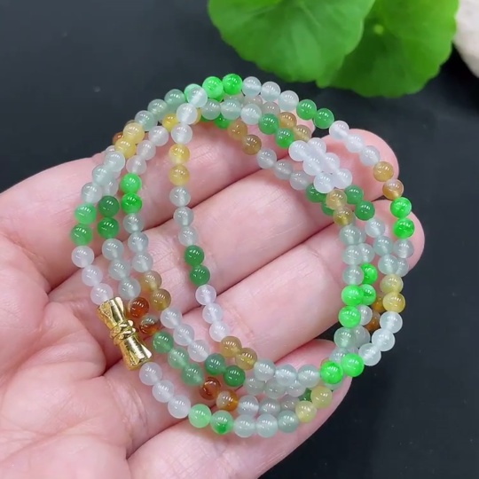 F27151878 Jadeite Bead Necklace Approx. 3.5mm Total Weight Approx. 13.2g Non-gold Setting Color Origin Undetermined