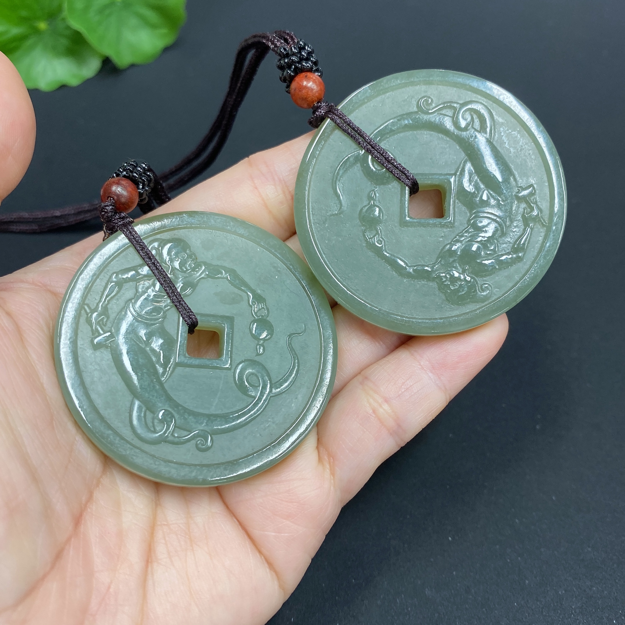 H23644289 Hetian Jade Pendant, Master Craftsman, Total Weight (Including Rope) Approx. 58.6g