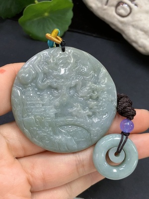 F15622374 JadeiteLandscape and Dragon Pendant