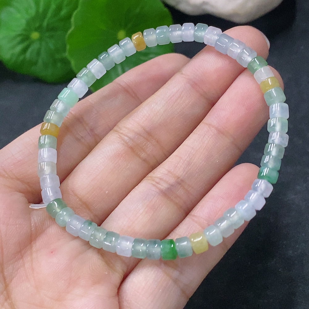 F34954047 Jadeite Beads Bracelet Approx. 4.5mm Total Weight Approx. 7.56g Yellow Beads Color Origin Undetermined