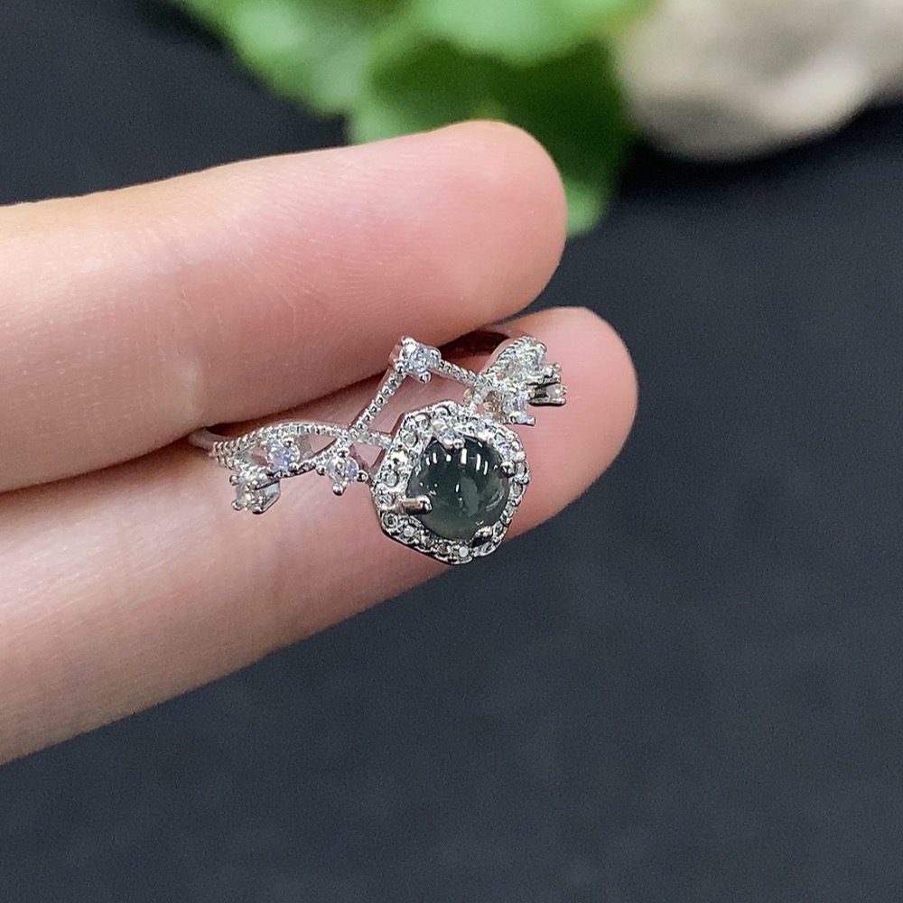 F34029432 Jadeite inlaid ring Total weight about 1.5g (non-gold inlaid) (adjustable)