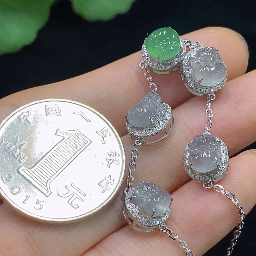 F33835789 Jadeite Inlaid Bracelet PT950 with Diamond Accents, Total Weight Approx. 5.9g