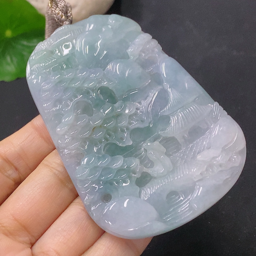 F35117327 Jadeite Pendant Landscape Plaque Total Weight Including String 71.7g