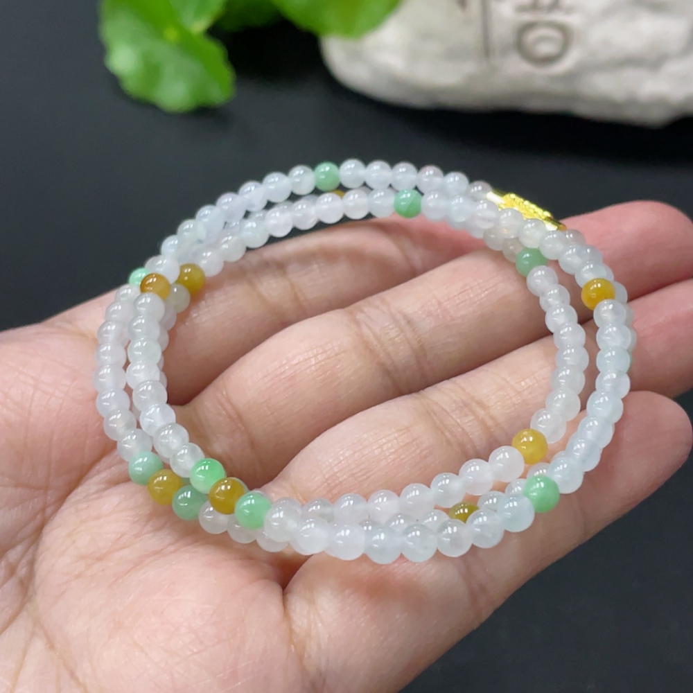 F35080799 Jadeite Beaded Necklace Approx. 3.8mm Non-Gold Clasp Total Weight About 13.6g