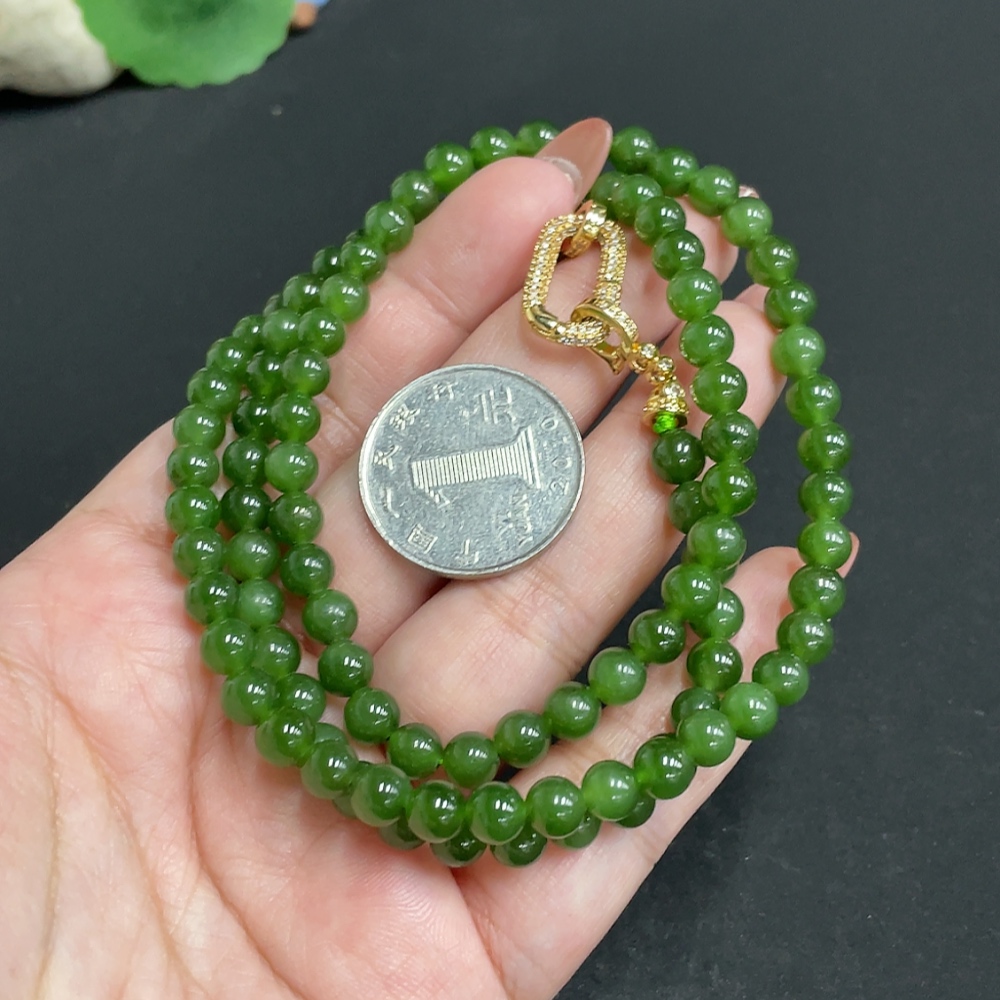 H34004545 Hetian Jade Bead Necklace Approx. 5.5mm Total Weight About 39.3g Non-Gold