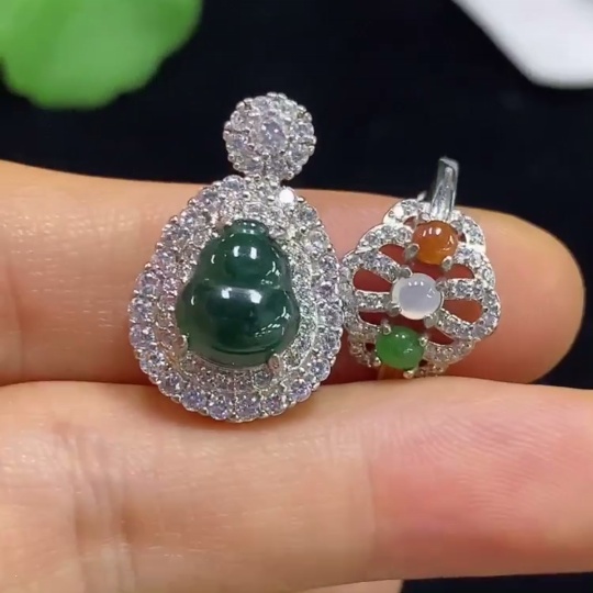 F34071846 Jadeite gourd inlaid pendant / cabochon inlaid ring non-metal adjustable