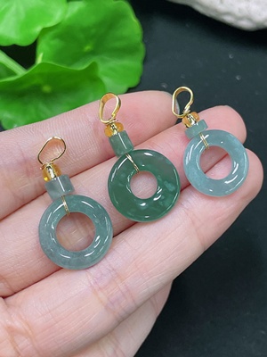 F33892433 Jadeite Donut Pendants Sell as a Lot Non-Gold Setting (Non-Grade A Supporting Stones)