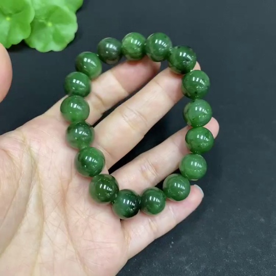 H33846055 Hetian Jade Bead Bracelet, Approx. 11.7mm, Total Weight Approx. 45.1g