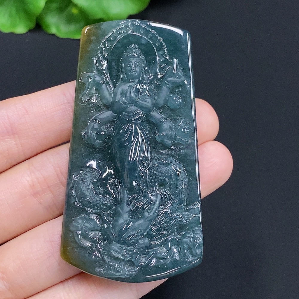 F30513032 Jadeite Imperial Dragon Guanyin Pendant