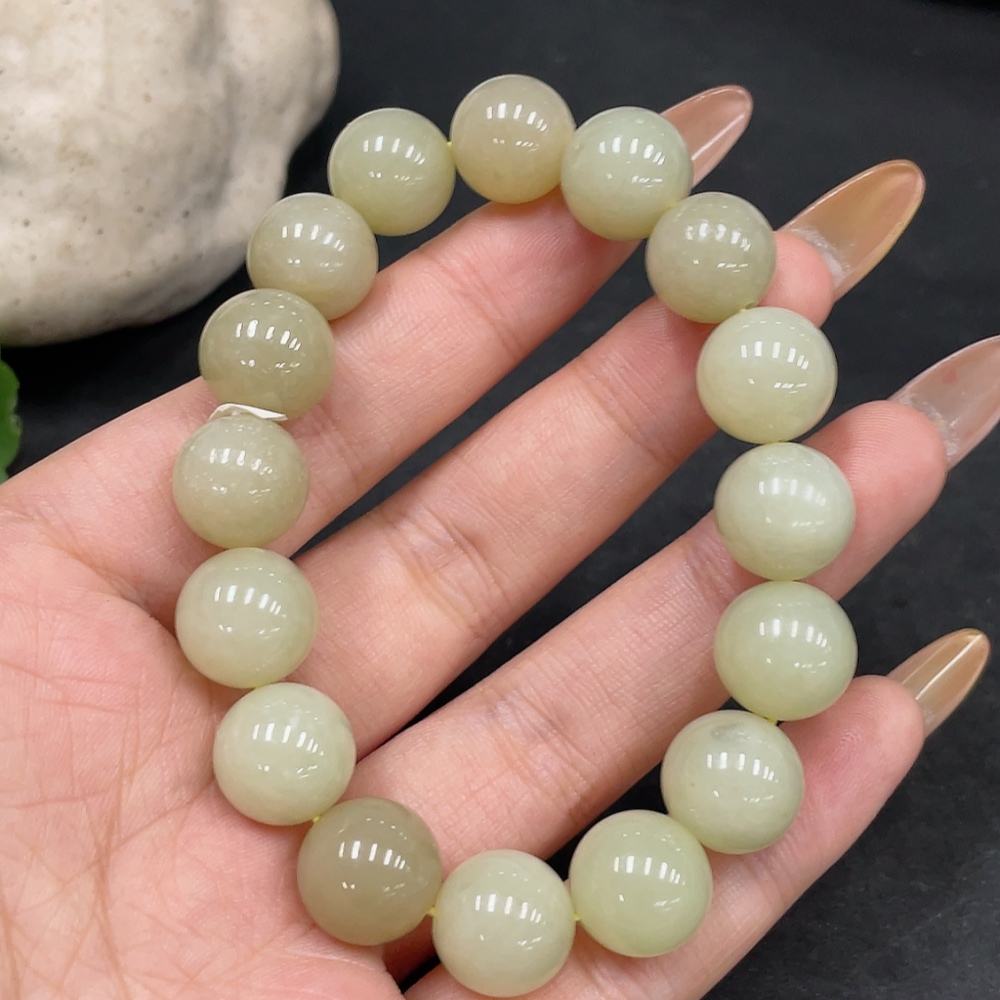 H32726383 Hetian Jade Bracelet, approx. 11.8mm beads, total weight approx. 43.8g