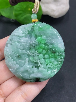 F34961325 Jadeite Landscape Pendant with Cord, Total Weight Approx. 56.6g