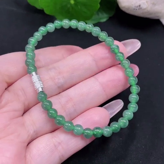 F34032410 Jadeite Bracelet Approx. 5mm Beads Total Weight Approx. 8.2g (Non-Gold Inlaid)