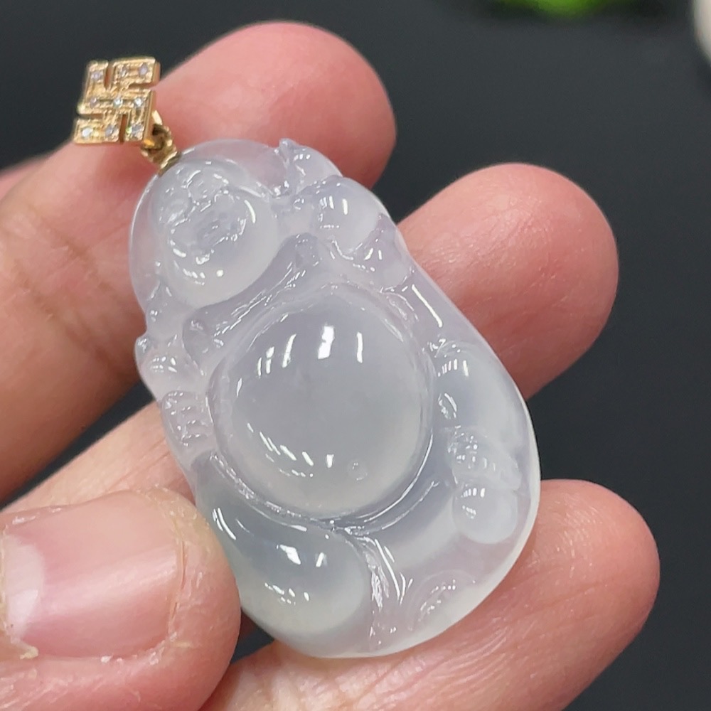 F30557813 Jadeite Maitreya Pendant with 18K Gold Clasp, Total Weight Approx. 5.66g