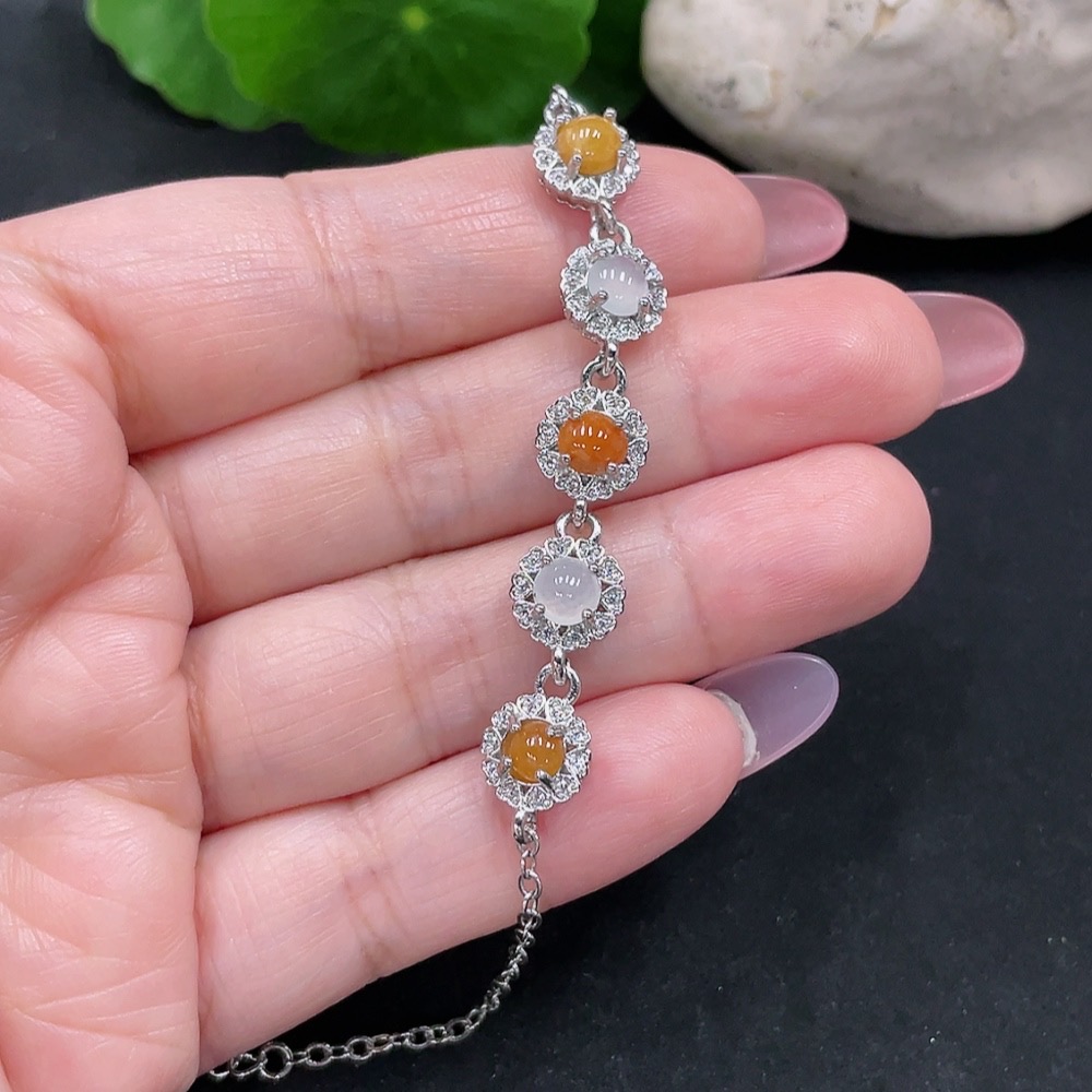 F34983115 Jadeite Inlaid Bracelet Total Weight Approximately 4.2g (Color Origin of Yellow and Red Parts Undetermined) (Non-Gold Inlaid)