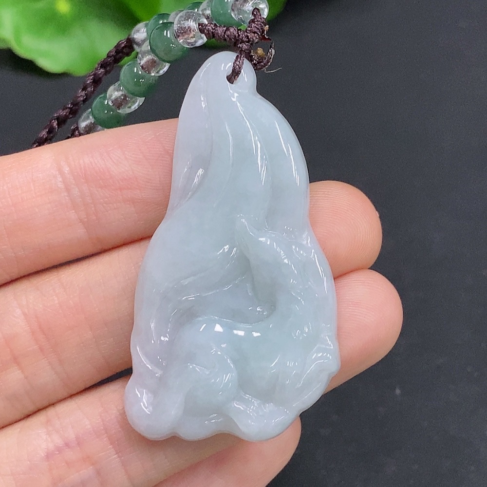 F32757240 Jadeite Nine-Tailed Fox Pendant Total Weight Approx. 14.92g (Including Cord Weight) Beads Non-Grade A