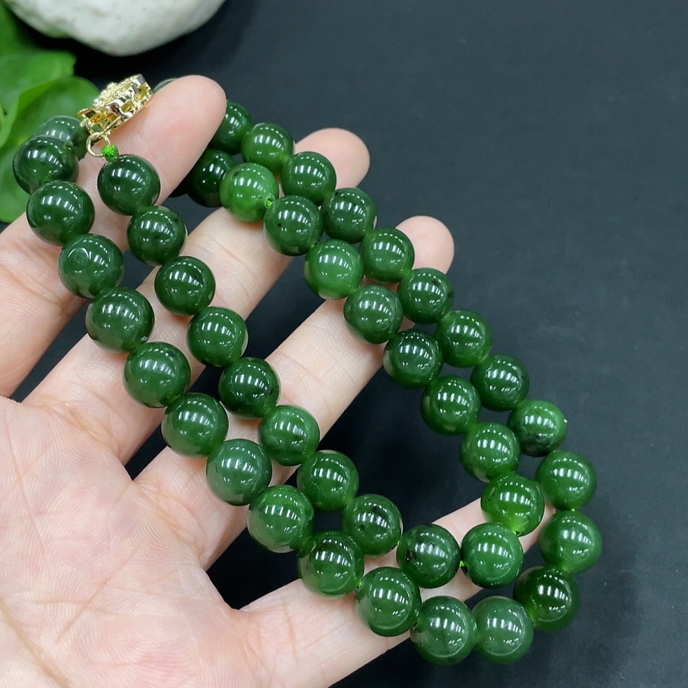 H25935661 Hetian Jade Bead Necklace Approx. 9.1mm Non-Gold Total Weight About 63.4g