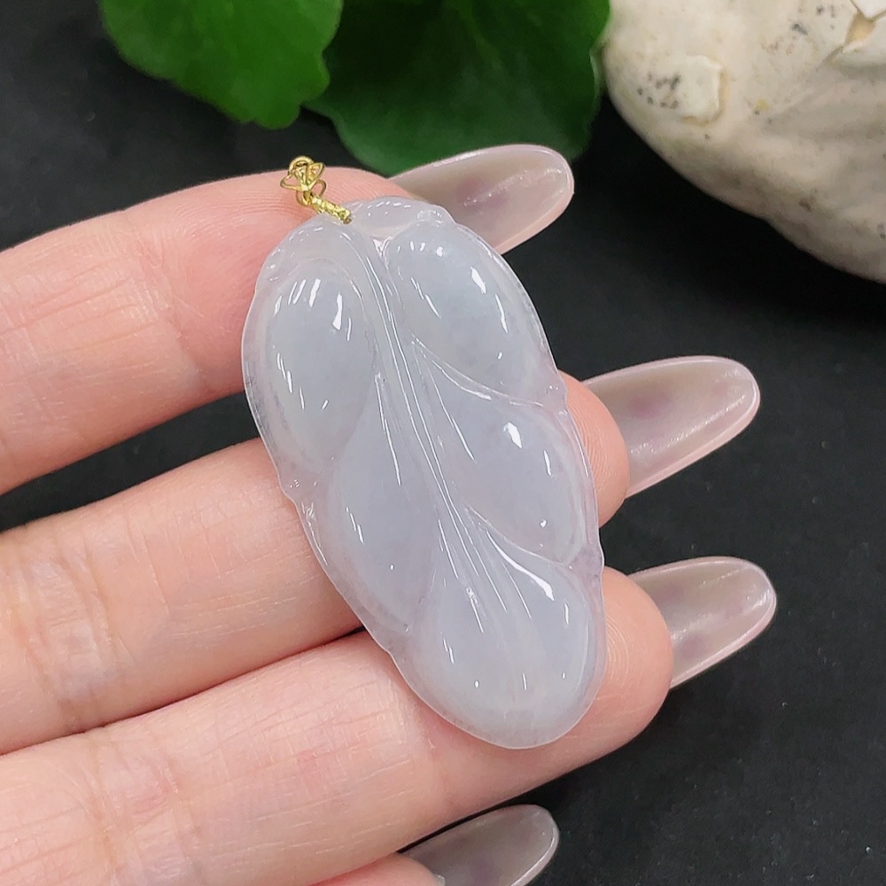 F34069129 Jadeite Leaf Pendant 18K Gold Total Weight Approx. 5.4g