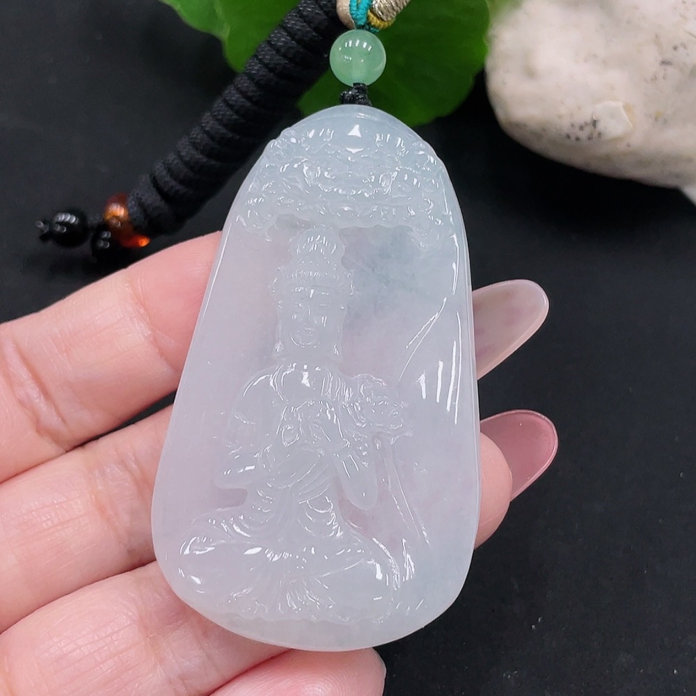 F34032105 Jadeite Guanyin Pendant Total Weight Approx. 25.3g (Including Cord Weight)