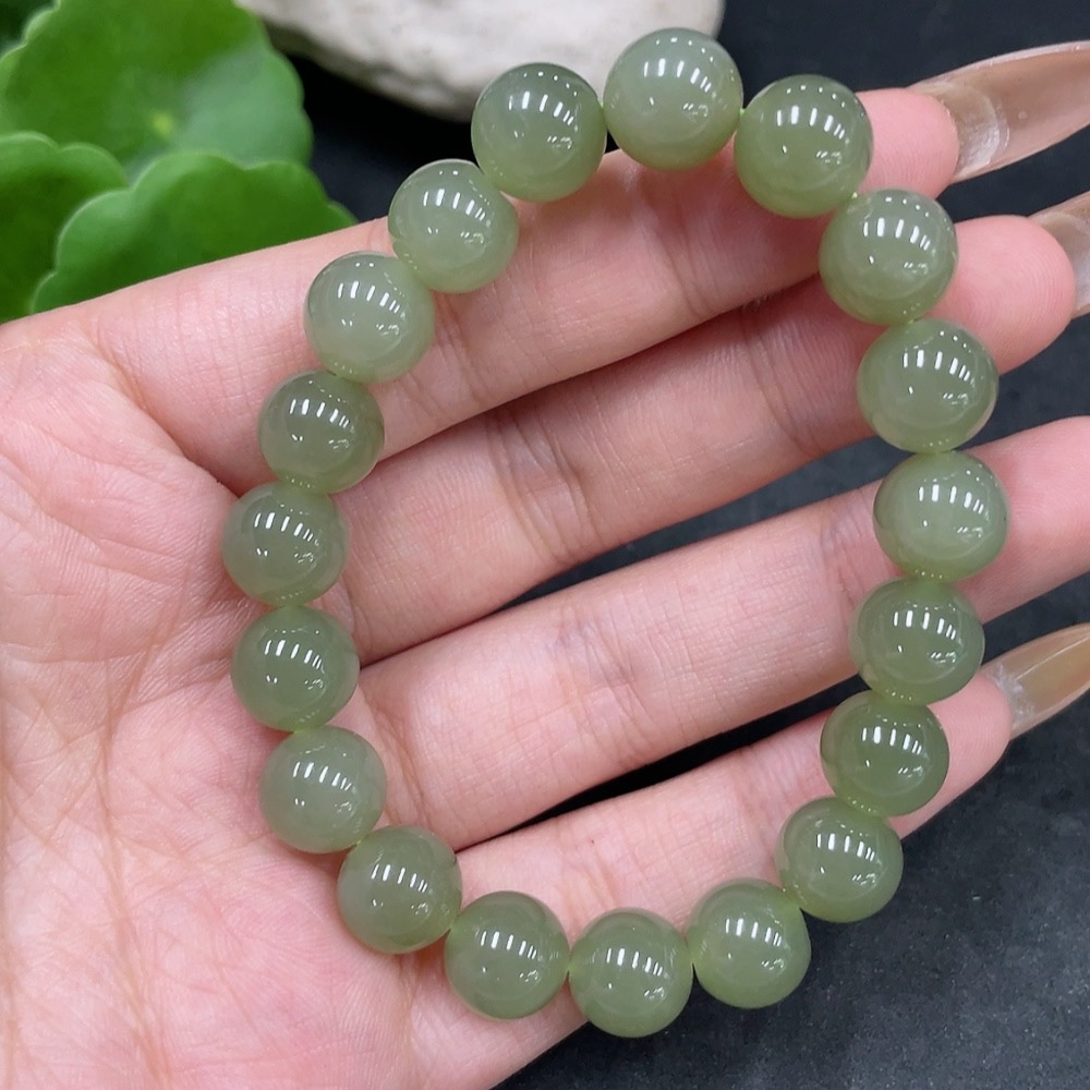 H32776950 Hetian Jade Bracelet, Approx. 9.7mm Beads, Total Weight About 29.6g