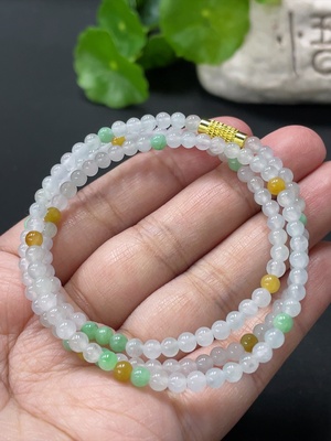 F35080799 Jadeite Beaded Necklace Approx. 3.8mm Non-Gold Clasp Total Weight About 13.6g