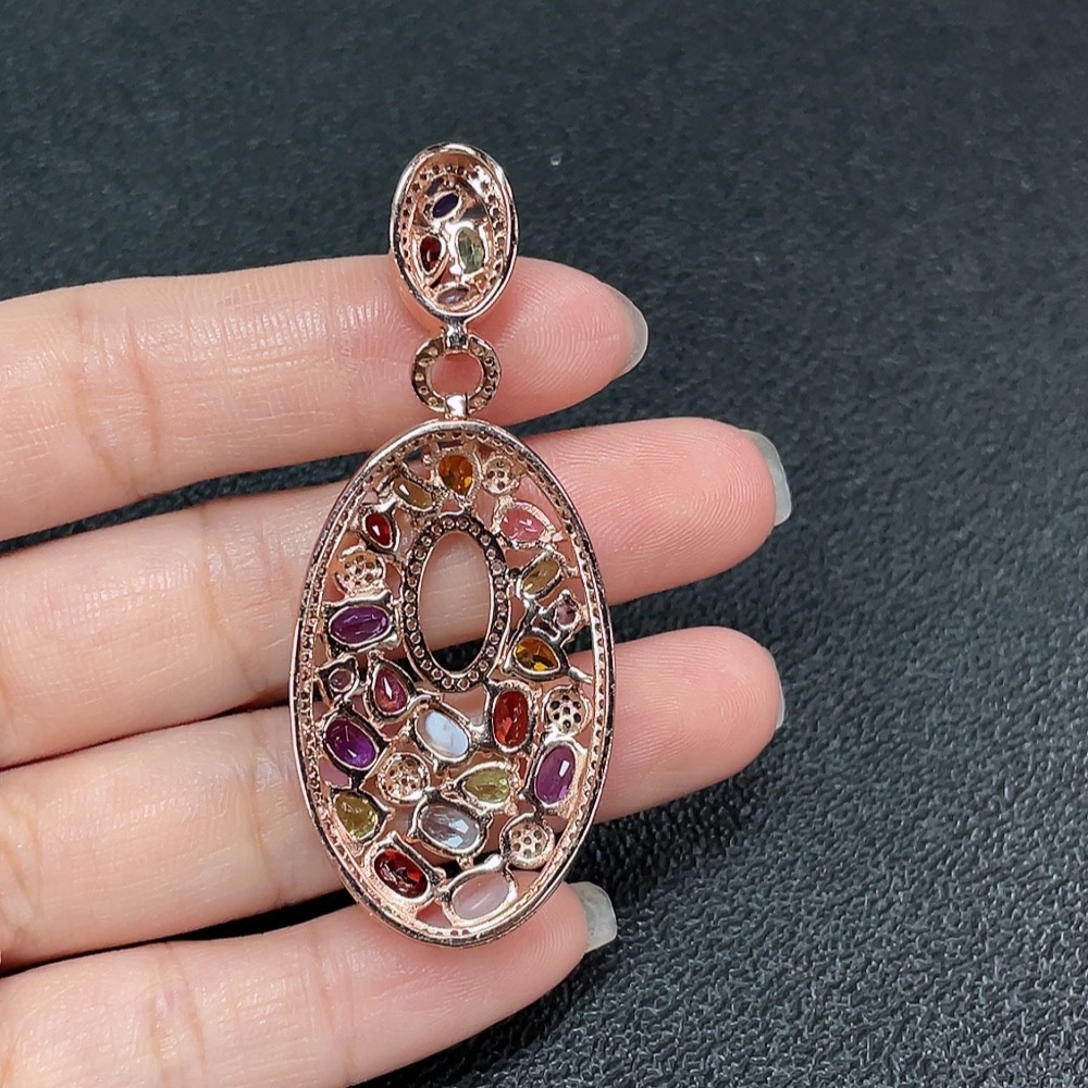 C35092131 Crystal Pendant with Peridot + Garnet + Tourmaline + Tanzanite + Moonstone + Topaz (Color Origin Undetermined, Accent Stones May Be Non-Natural, Non-Metal, Total Weight Approx. 12.31g, Size About 5.3*4mm)