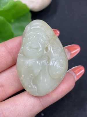 H35084408 Hetian Jade Pendant - God of Wealth, Total Weight Approx. 27.5g, Undetermined Skin Color Cause