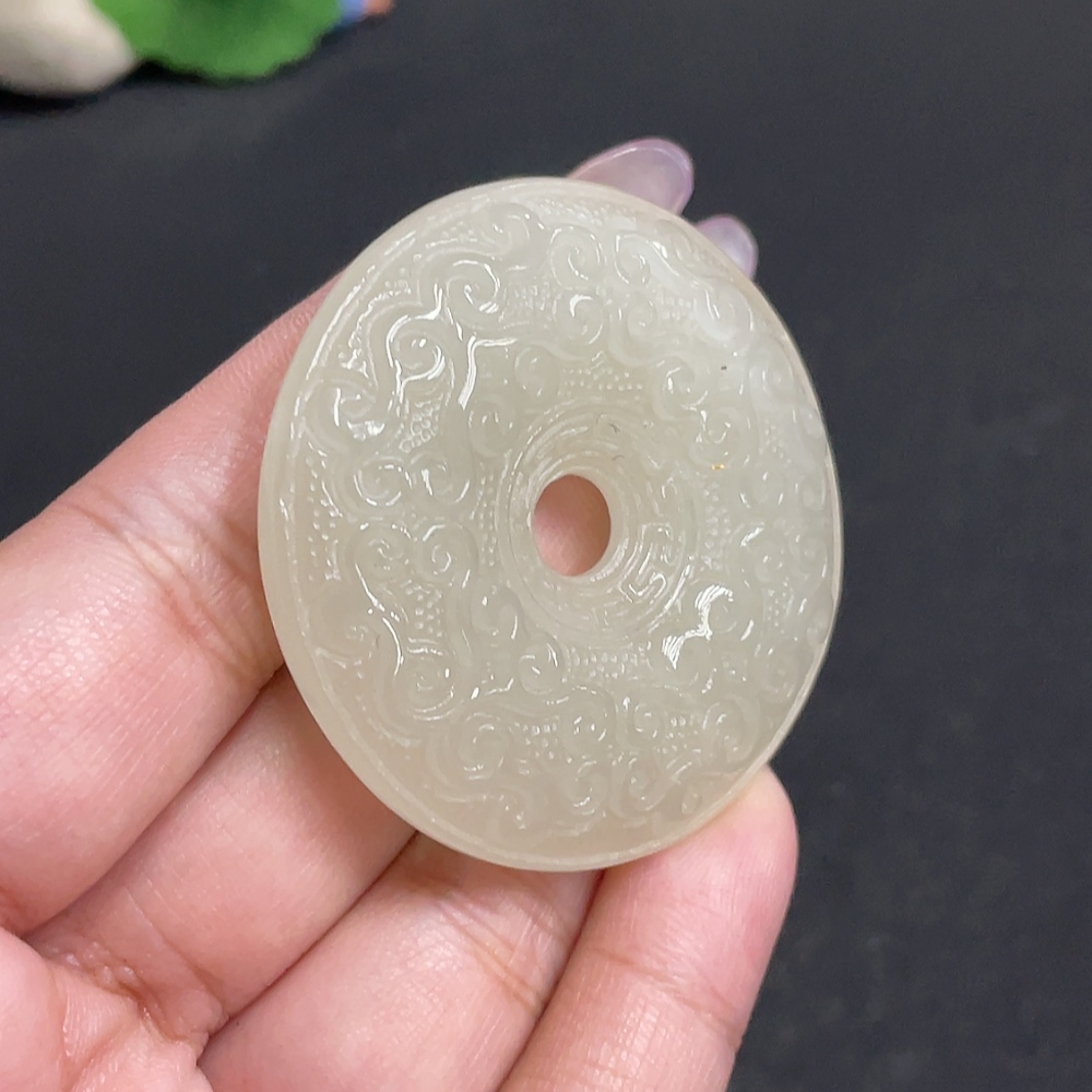H34957152 Hetian Jade Pendant Antique Button Total Weight Approx. 37.3g