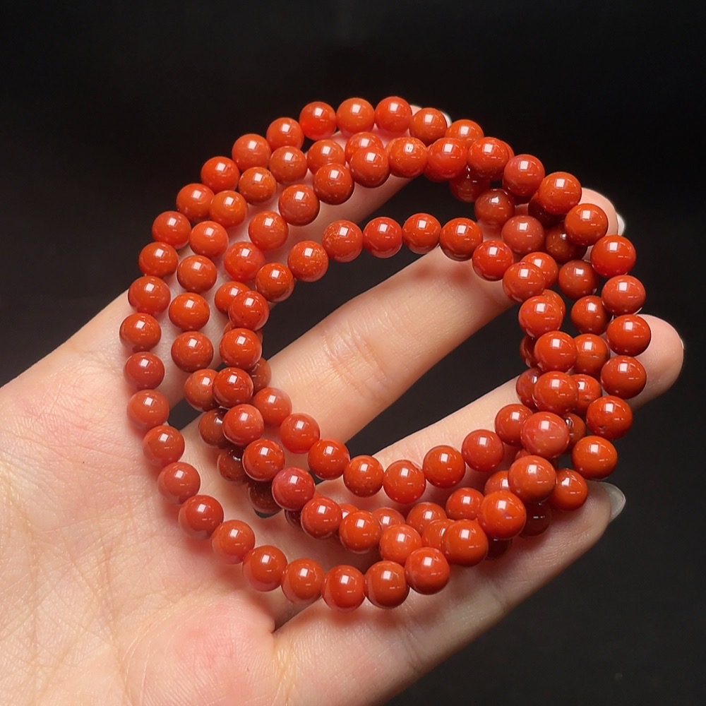 C34049185 Red Agate Bead Necklace with Visible Organic Matter, Total Weight Approx. 36.7g, Size About 6.1mm