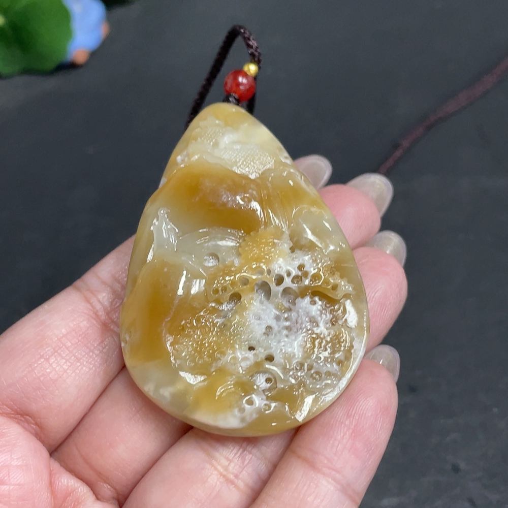 H30502903 Hetian Jade Pendant Landscape with Other Mineral Components Total Weight Approx. 43.6g (including rope)