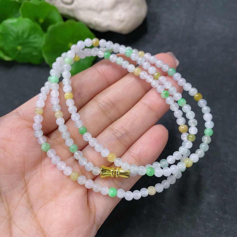 F34043239 Jadeite Bead Necklace Approx. 3.5mm Non-Gold Total Weight Approx. 13.65g