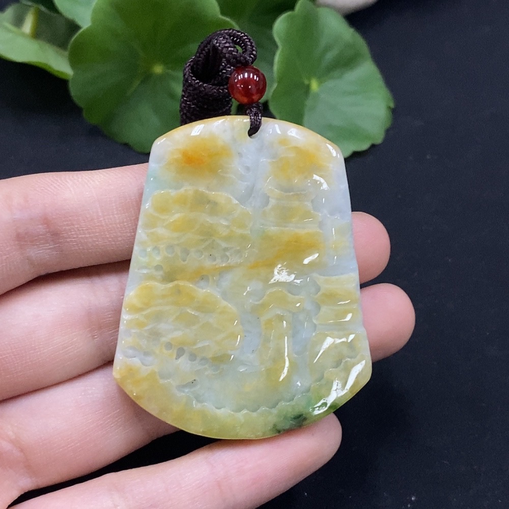 F29315534 Jadeite Landscape Pendant, Total Weight Approx. 34.1g, Color Origin Undetermined