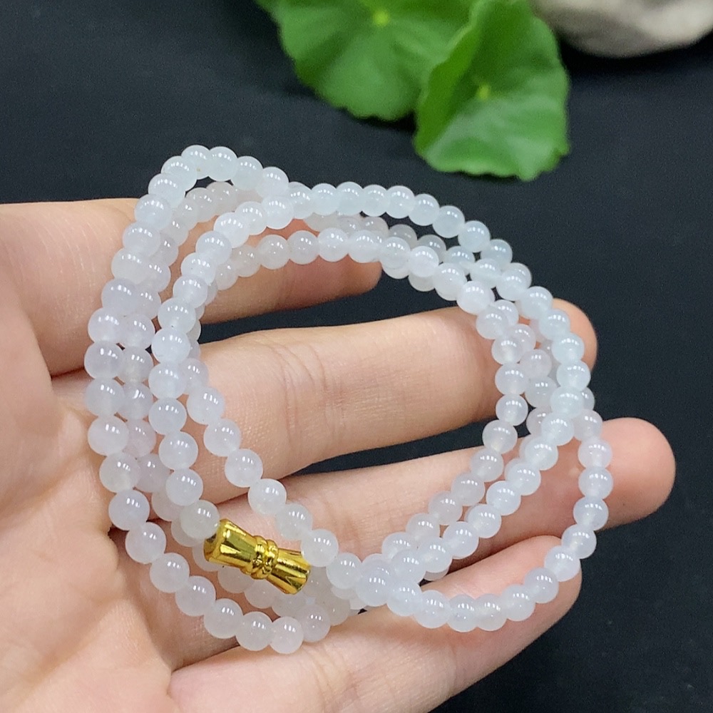 F30564548 Jadeite Bead Necklace Approximately 3.9mm Beads Total Weight About 17.76g Non-Gold Inlaid