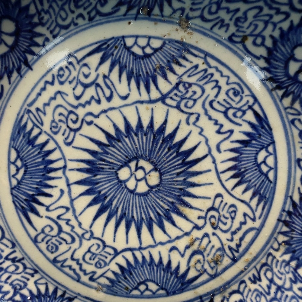 W29382633 Ceramic Blue and White Sunflower Plate, Early Qing Dynasty (size as per the actual item)