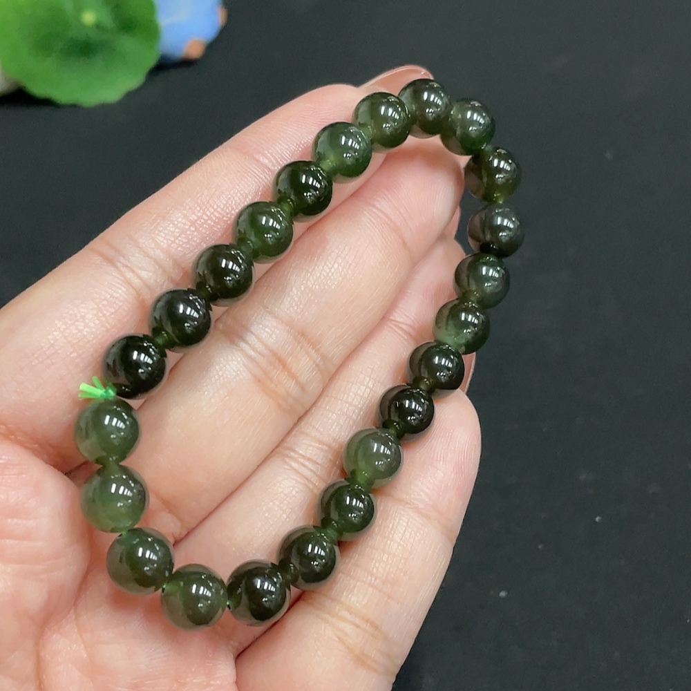 H35118066 Hetian Jade Bracelet, Approx. 7.8 mm Beads, Total Weight Approx. 18.5g