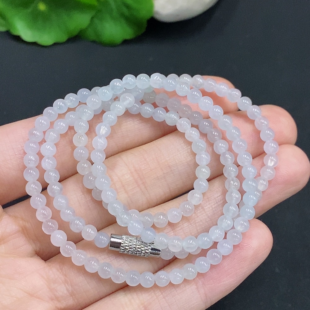 F32793604 JadeiteBeaded Necklace Approx. 3.6mm Non-Gold Total Weight Approx. 12.82g