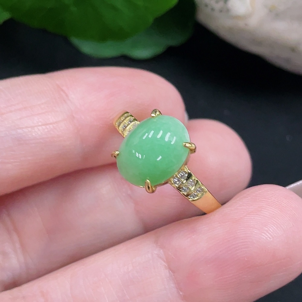 F35083696 Jadeite Inlaid Ring Total Weight Approx. 2.2g (Non-Gold Inlaid) (Adjustable)