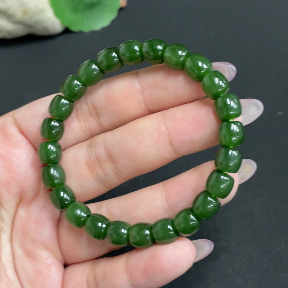 H33901870 Hetian Jade Bracelet, Approx. 7.6mm Beads, Total Weight About 21.7g
