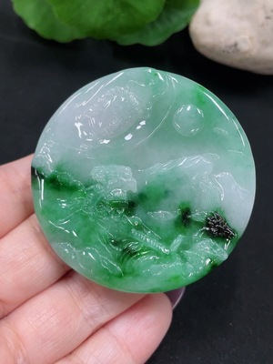 F34982781 Jadeite Landscape Pendant Total Weight Approx. 34g (Including Other Mineral Components)